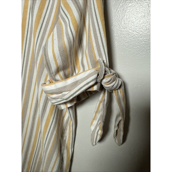 Robert Louis Linen Blend Shirt Dress Yellow Tan Stripes Women's Size 3X - Picture 6 of 11